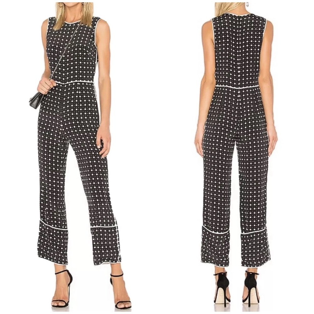 Diane Von Furstenberg Sleeveless Jumpsuit Black White Polka Dot Silk
